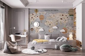 Фототапет Карта на Света – Животни и Балони (Български Език)