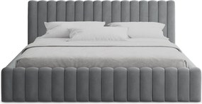 Сиво двойно легло 140x200 cm тапицирано с място за съхранение с включена подматрачна рамка Lemi – Makamii