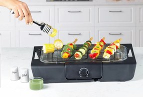 Електрическа скара Royalty Line RL-SBGT2000, 2000W, 38х28 см, Сгъваема стойка, 200C, Термостат, Тава за отцеждане, Черен