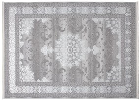 Ексклузивен дизайнерски интериорен килим в бяло и сиво с шарка Ширина: 140 см | Дължина: 200 см