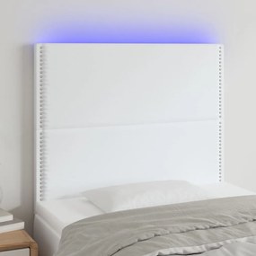 3122363 vidaXL LED горна табла за легло, бяла, 90x5x118/128 см изкуствена кожа