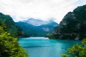 Самозалепващ тапет – Нарисувано планинско езеро