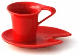 Порцеланова чаша с чинийка червена DY1074 70ml.