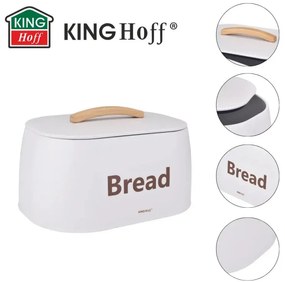 Кутия за хляб Kinghoff KH 1947, 35 см, Метално тяло, Дървена дръжка, Бял