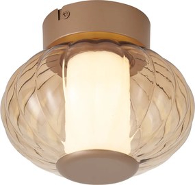 Margherite Designer Brass Ceiling Lamp, 18cm, with Amber Glass & Integrated 3-Step Dimmable LED