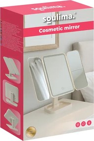 Козметично огледало Soulima с LED осветление, увеличителна функция и възможност за сгъване, 4 в 1 за грим, бяло