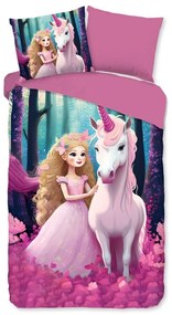 Розово единично удължено детско спално бельо от микрофибър 140x220 cm Julia – Good Morning