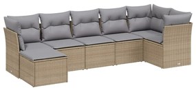3263195 vidaXL Градински диван с възглавници 7 части бежов микс полиратан