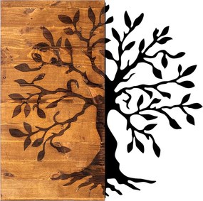 Дървено-метална стенна декорация Agac Tree TopMebel в орех - черен цвят 58x3x58cm