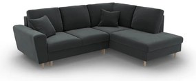 Тъмносив кадифен разтегателен ъглов диван с място за съхранение (десен ъгъл/L форма) Kyoto – Cosmopolitan Design