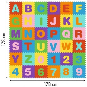 Голяма подложка от пяна за деца с букви и цифри 178x178 см 36 бр