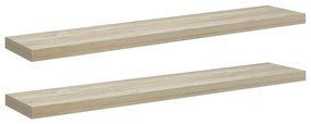 323884 vidaXL Окачени стенни рафтове, 2 бр, дъб, 120x23,5x3,8 см, МДФ
