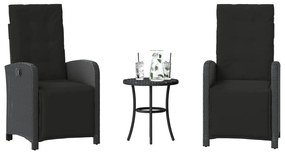 365201 vidaXL Бистро комплект с възглавници 3 части черен полиратан