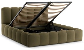 Зелено двойно тапицирано легло с място за съхранение с включена подматрачна рамка 180x200 cm Lupine – Micadoni