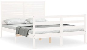 3195027 vidaXL Рамка за легло с табла, бяла, 140х200 см, масивно дърво