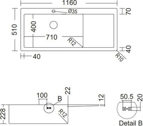 мивка Fortinox Squadro Inox Гладка Left