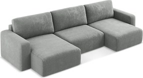 Сив шенилов сгъваем/с място за съхранение ъглов диван (U форма) Kona – Makamii