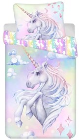 Единично памучно детско спално бельо 140x200 cm Unicorn "Pastel Rainbow" – Jerry Fabrics
