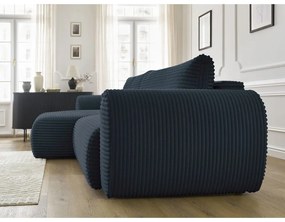 Тъмносин разтегателен ъглов диван от рипсено кадифе (ляв ъгъл) Lucien – Bobochic Paris