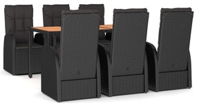 3157602 vidaXL Градински трапезен комплект 7 части възглавници черен полиратан