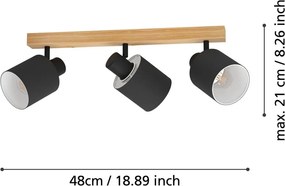 Прожектор в черен и естествен цвят 5x48 cm BATALLAS – EGLO
