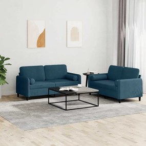 3202003 vidaXL Комплект дивани 2 части с възглавници син кадифе