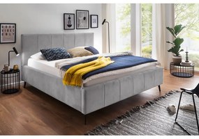 Светлосиво двойно легло 180x200 cm тапицирано с място за съхранение с включена подматрачна рамка Lizzano – Meise Möbel