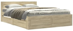 3295599 vidaXL Рамка за легло с табла, дъб сонома, 135x190 см, инженерно дърво