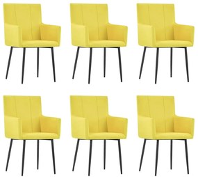 Sonata Трапезни столове с подлакътници, 6 бр, жълти, текстил