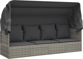 319568 vidaXL Градинско лаундж легло с покрив и възглавници сив полиратан