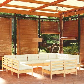 3097211 vidaXL Градински комплект с кремави възглавници, 11 части, бор масив