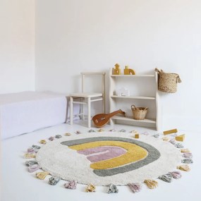 Кремав ръчно изработен памучен детски килим подходящ за пране ø110 cm Rainbow Moss – Nattiot