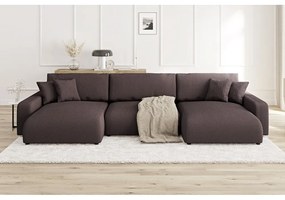 Кафяв ъглов диван с място за съхранение от рипсено кадифе Sara – Ropez