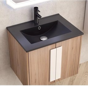 Конзолен PVC шкаф BG 6451-1 + 5953B-2 ЧЕРЕН МАТ, Inter Ceramic, черен + дървесен, 60x45x50см