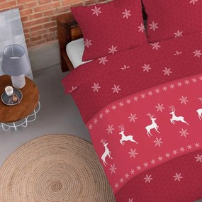 Коледно фланелено спално бельо - червено с бели елени Ширина: 160 см | Дължина: 200 см