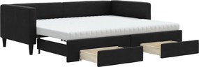 3196644 vidaXL Канапе с изтеглящо легло и чекмеджета черно 90x190 см плат