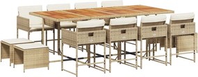 3211348 vidaXL Градински комплект с възглавници, 13 части, бежов полиратан