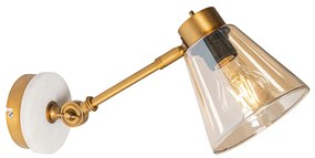 Стенна лампа в стил арт деко бронз с мрамор и кехлибарено стъкло - Nina