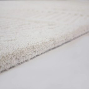 Бяла ръчно изработена пътека със смес от вълна 80x230 cm Sculptured Wave – Flair Rugs