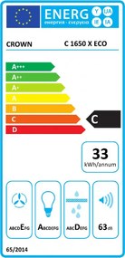 Абсорбатор за вграждане Crown C 1650 X ECO, 60 см, Клас C, 300 m3/h, 3 степени, Алуминиев филтър, Инокс