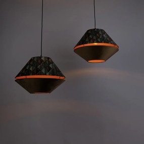 Висяща лампа черна с двоен кадифен абажур с дизайн на листа и бежово 2 светлини - Cava Luxe