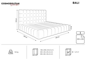 Светлосиньо тапицирано двойно легло с място за съхранение и решетка 200x200 cm Bali - Cosmopolitan Design