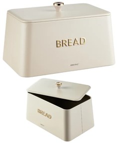 Кутия за хляб Kinghoff KH 1950, 35 см, Метално тяло, Бамбуков капак, Бежов/златист