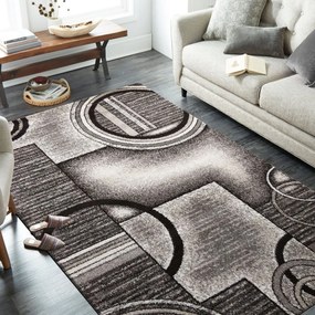 Модерен сиво-кафяв килим с абстрактни кръгове Ширина: 120 см | Дължина: 170 см