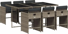 3211088 vidaXL Градински трапезен комплект 7 части с възглавници сив полиратан