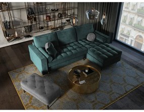 Ъглов разтегателен диван от кадифе в петролено зелено, десен ъгъл Santo - Milo Casa