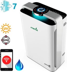 Пречиствател с овлажнител на въздух 2в1 Oberon 488, Wi-Fi, 85W, За до 60 м2, 488 м3/ч, 8 скорости, Йонизация, Дистанционно, Тъчскрийн, Бял/черен