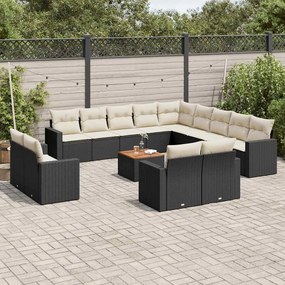 3256728 vidaXL Градински диван с възглавници, 14 части, черен, полиратан