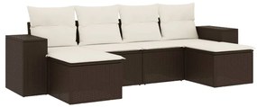 3255260 vidaXL Градински комплект с възглавници, 6 части, кафяв, полиратан