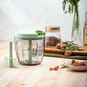 Ръчен чопър с въже Rosberg R51215B, 900 ml, 5 ножа, Приставка за яйца, Зелен